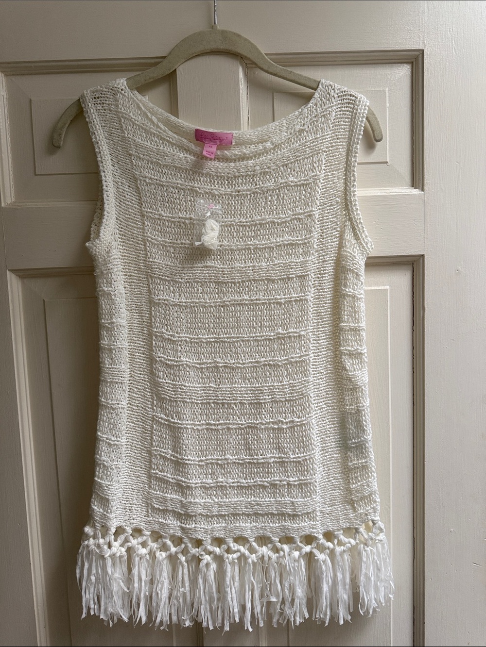 Lilly Pulitzer Cream Knit Sleeveless Fringe Tunic